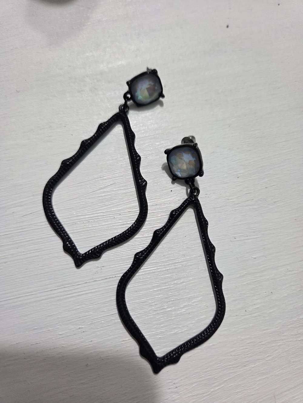 Black Drop Earrings with Iridescent Stone